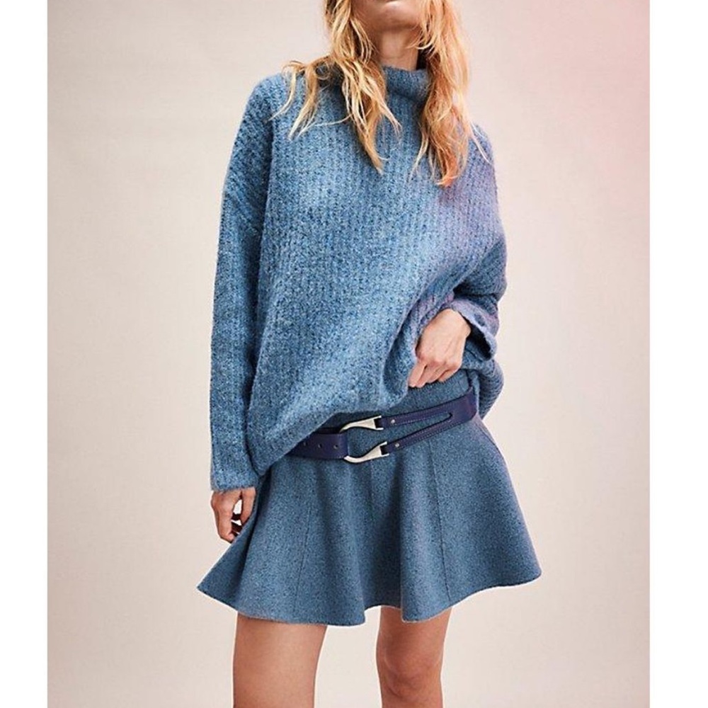 Free People Cuddle Me Set Small | Slouchy Sweater & Mini Skirt | Blue
